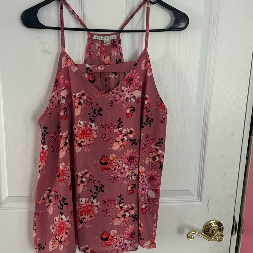 pink, floral-print blouse